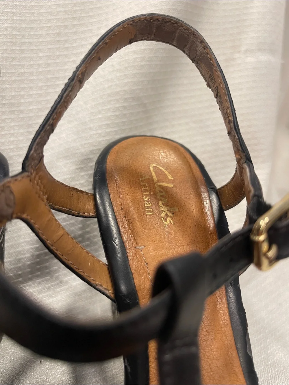 Clarks Artisan Amelia Avery Black Leather Patterned Wedge Sandals 7.5